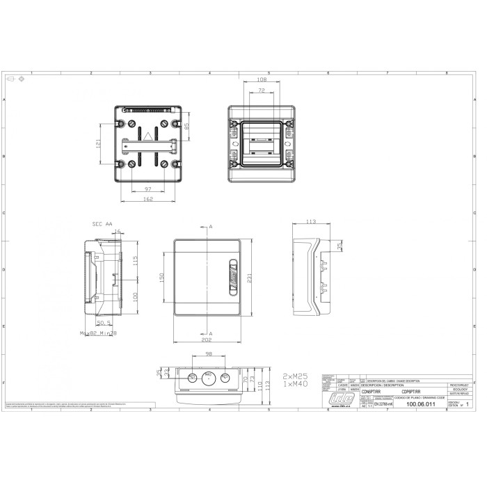 Корпус розподільчий IDE (ABS-пластик) ECOLOGY,1×6 модулів 231×202x113, IP65, з шинами N і PE