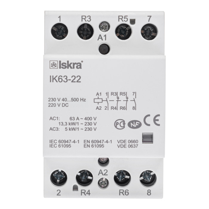Модульний контактор ISKRA IKA 63A 230V AC/DC 2NO+2NC