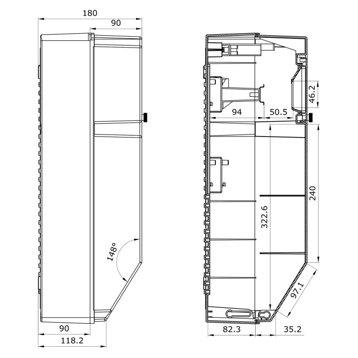Настінний корпус для сил. розеток IDE PRYMA 1×13 MOD 504×297x177mm IP67 з шинами N+PE