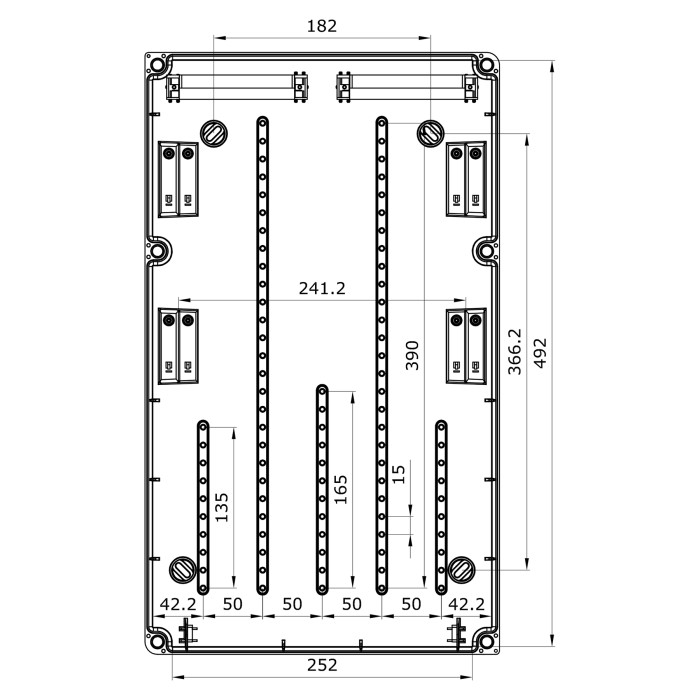 Настінний корпус для сил. розеток IDE PRYMA 1×13 MOD 504×297x177mm IP67 з шинами N+PE