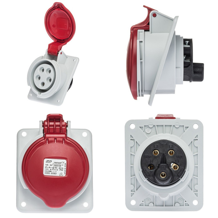 Розетка вбудована похила IDE MUNDIAL 3P+N+E 16A 200/346–240/415V IP44