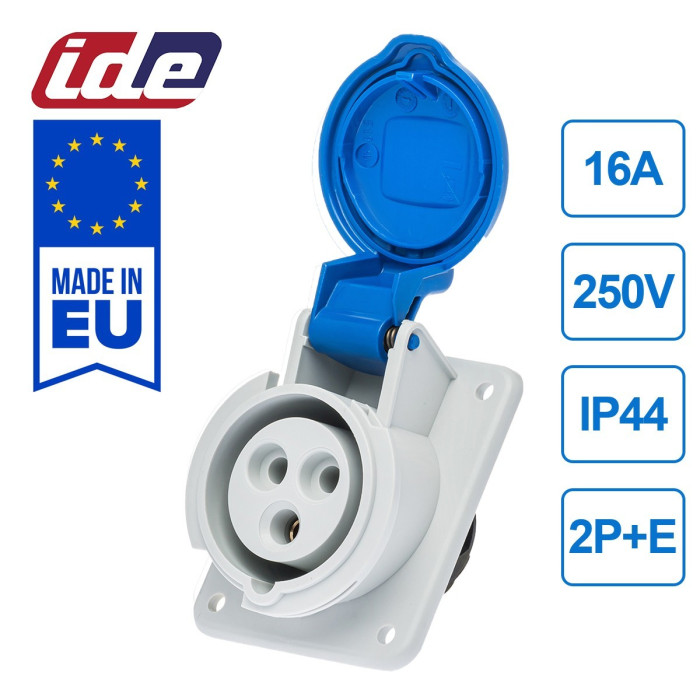 Розетка вбудована похила IDE MUNDIAL 2P+E 16A 200–250V IP44