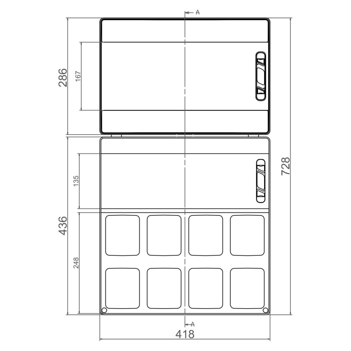 Настінний корпус для сил. розеток IDE з отв STAR 2×18 MOD 728×418x147mm, IP65 з шинами N+PE