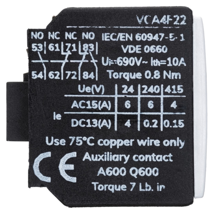 Додатковий контакт фронтальний Vector VS VCA 2NO+2NC для VCN 80...150