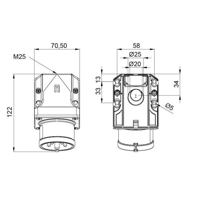 Настінна вилка IDE MUNDIAL 3P+N+E 16A 200/346–240/415V IP44