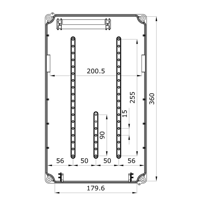 Настінний корпус для сил. розеток IDE PRYMA 1×9 MOD 369×222x130mm IP67 з шинами N+PE