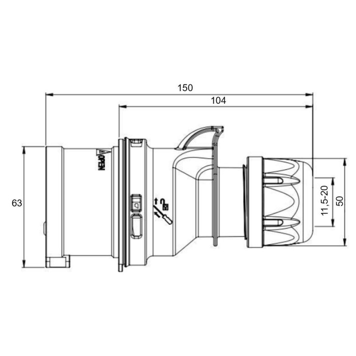 Реверсивний штепсель IDE MUNDIAL 3P+E 32A 380–415V IP44