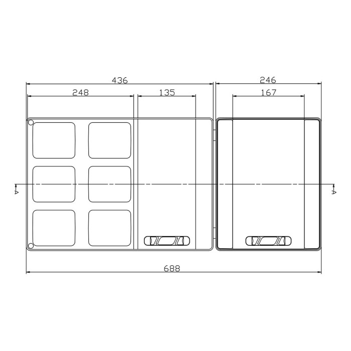 Настінний корпус для сил. розеток IDE з отв STAR 2×12 MOD 688×310x147mm, IP65 з шинами N+PE