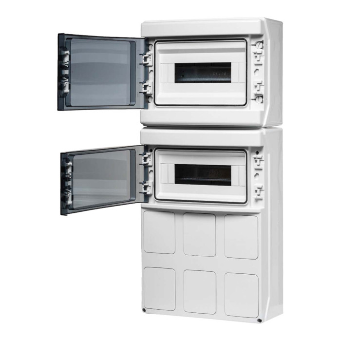 Настінний корпус для сил. розеток IDE з отв STAR 2×12 MOD 688×310x147mm, IP65 з шинами N+PE