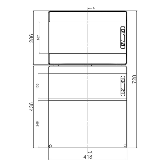 Настінний корпус для сил. розеток IDE STAR 2×18 MOD 728×418x147mm, IP65 з шинами N+PE