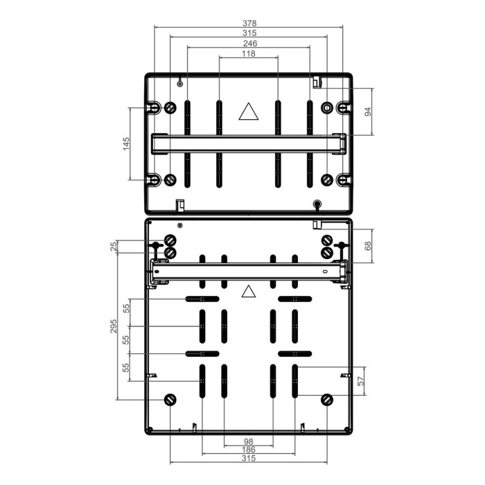 Настінний корпус для сил. розеток IDE STAR 2×18 MOD 728×418x147mm, IP65 з шинами N+PE