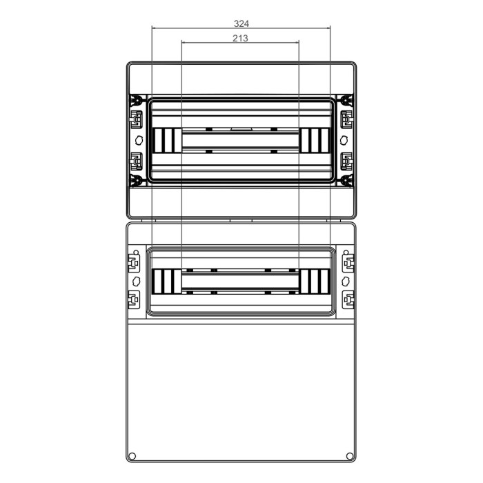 Настінний корпус для сил. розеток IDE STAR 2×18 MOD 728×418x147mm, IP65 з шинами N+PE