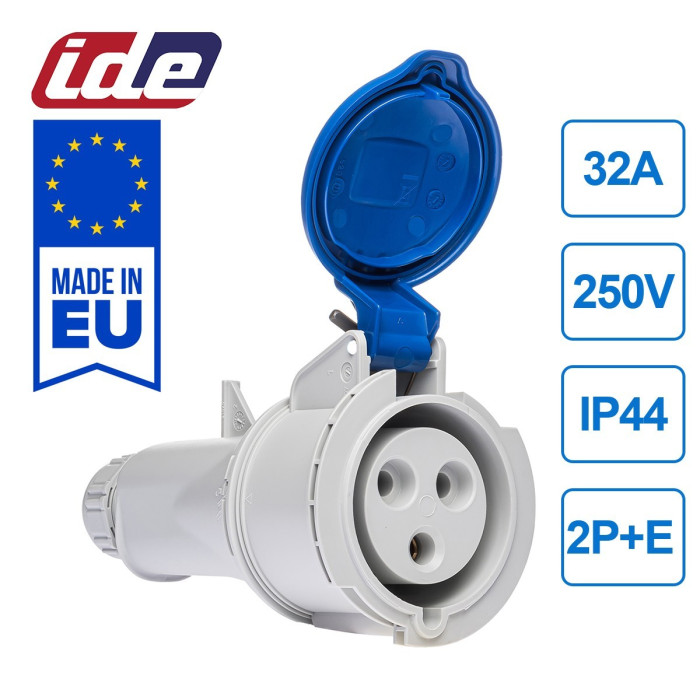 Розетка кабельна IDE MUNDIAL 2P+E 32A 200–250V IP44