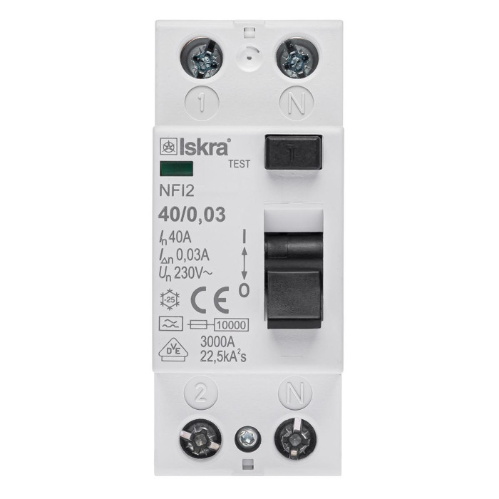 Пристрій захисного відключення ISKRA NFI2 40A 1P+N 0.03A