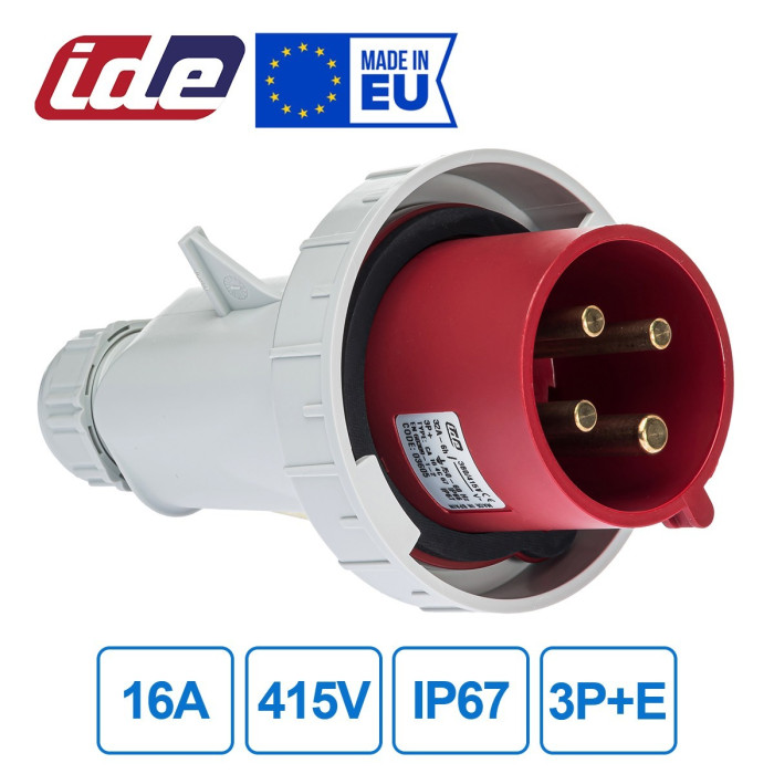 Вилка кабельна IDE MUNDIAL 3P+E 16A 380–415V IP66-67