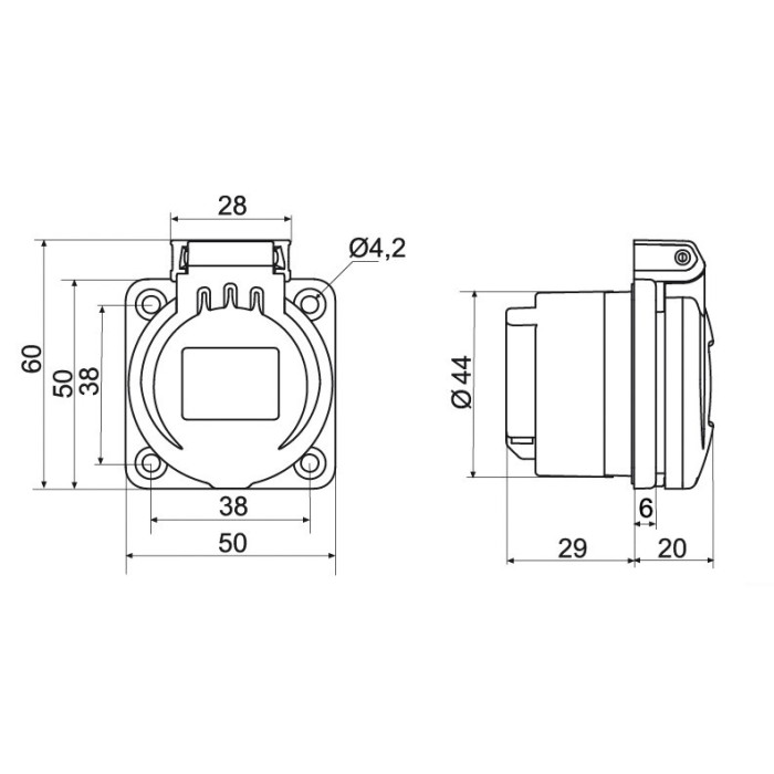 Розетка настінна IDE SCHUKO 2P+E 16A 250V IP54