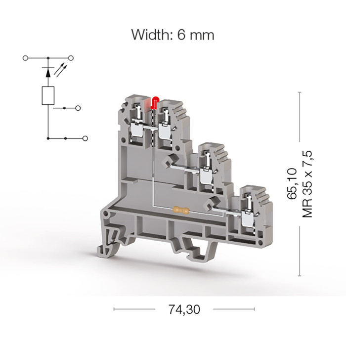 Клема Klemsan PUK 3 SLD 24V DC NPN трирівнева 2.5 мм сіра