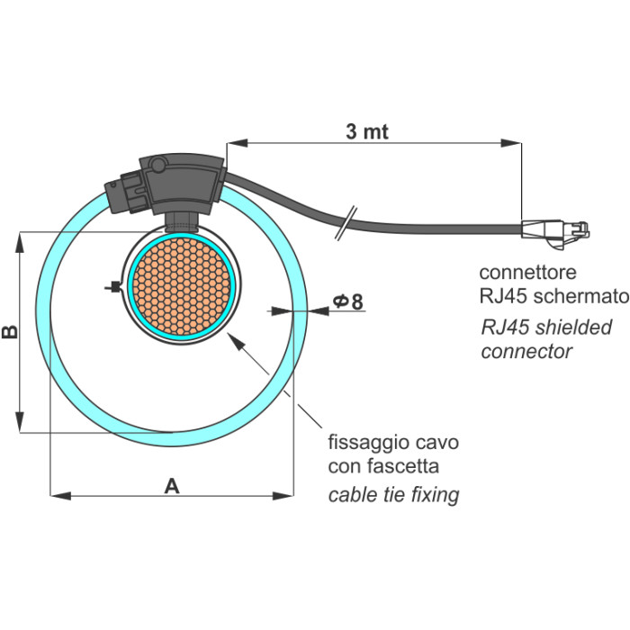 Аналізатор мережі FRER + 3 кот. Роговського d=200mm, RS485 Modbus RTU 80-260V AC/DC - 4VA/2W