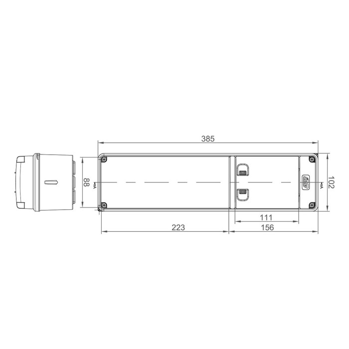 Настінний корпус для сил. розеток IDE STAR 1×4 MOD 385×102x105mm IP65 з шинами N+PE