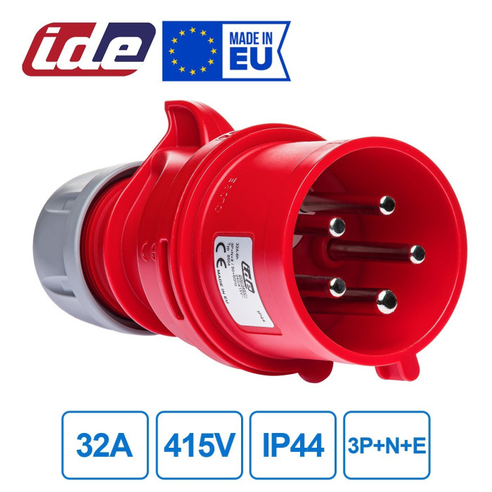 Реверсивний штепсель IDE MUNDIAL 3P+N+E 32A 200/346–240/415V IP44