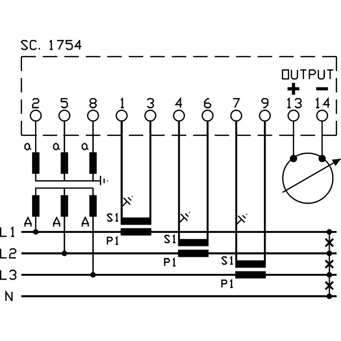 Ваттметр FRER F96W 90˚ -7/0/7MWt 5A/100V
