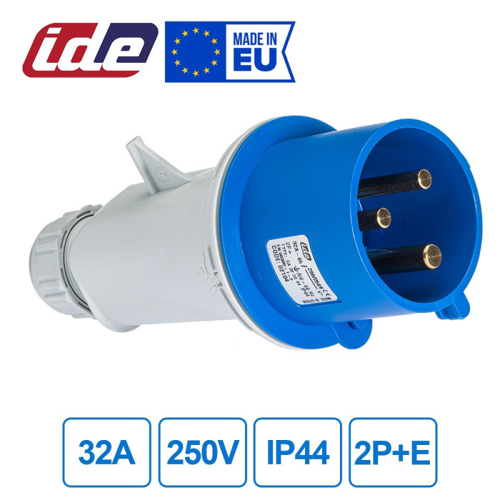 Вилка кабельна IDE MUNDIAL 2P+E 32A 200–250V IP44