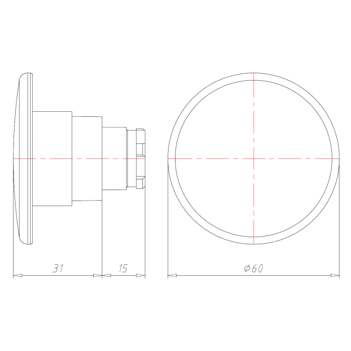 Грибоподібна кнопка 60mm, червона, з поворотною клямкою, що повертається COMEPI