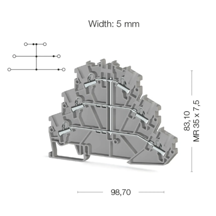 Клема Klemsan PYK 2,5-3FT трирівнева 2.5 мм сіра