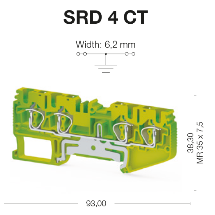 Клема Klemsan SRD 4 CT заземлення 4 мм жовто-зелена