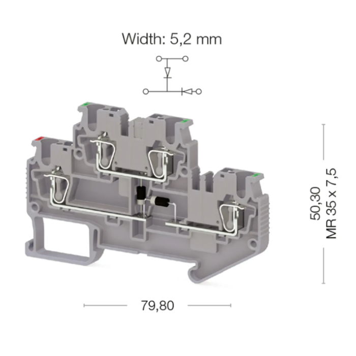 Клема Klemsan SRD 2,5-F2D-B діодна 2.5 мм сіра
