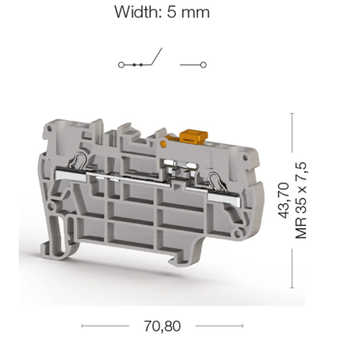 Клема Klemsan PYK 2,5A з розмикачем 2.5 мм сіра