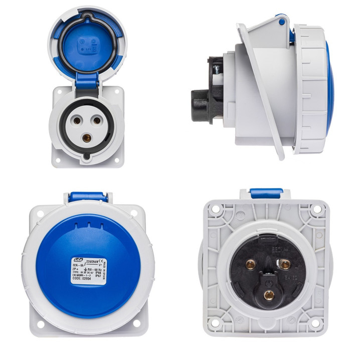 Розетка вбудована похила IDE MUNDIAL 2P+E 32A 200–250V IP66-67