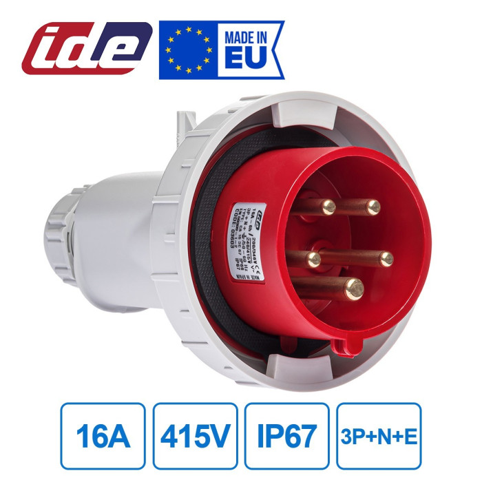Вилка кабельна IDE MUNDIAL 3P+N+E 16A 200/346–240/415V IP66-67